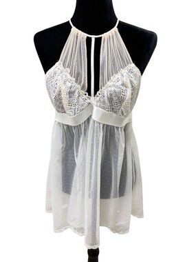 Seductivewear by Cinema Etoile White Lace Mesh Ivory Halter Babydoll Lingerie XL